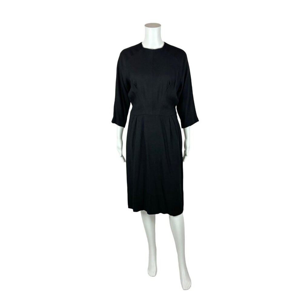 Vintage 50s Black Dress Women's Small New Look Sheath 3 Quarter Sleeves